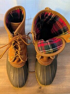 Women's LL Bean Brown Leather Duck Boots - Sz 7, Runs Large